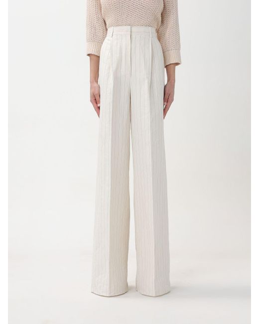 Pantalone in misto cotone a righe di Max Mara in White