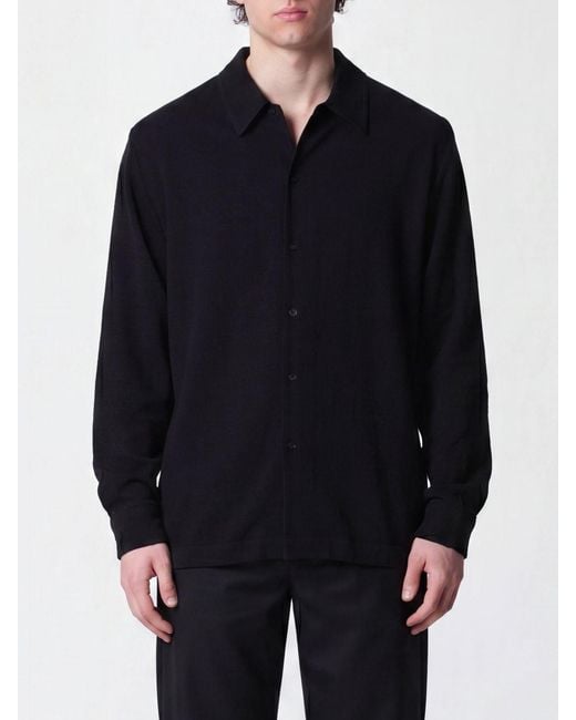 Séfr Blue Long-Sleeved Wool Blend Shirt With A French Collar for men