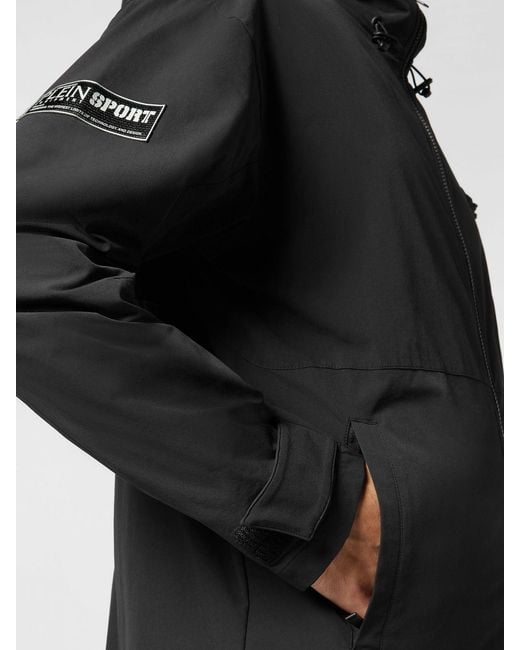 Philipp Plein Black Hooded Windbreaker for men