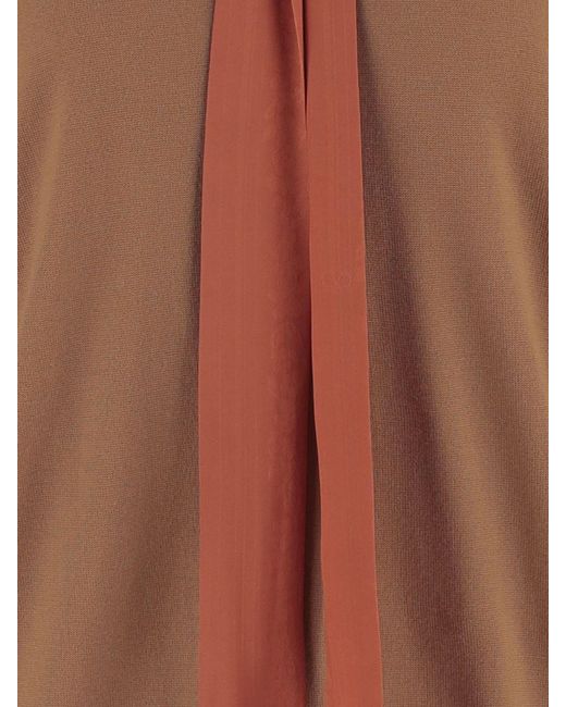 Valentino Garavani Brown Wool V-Neck Jumper With Scarf Collar