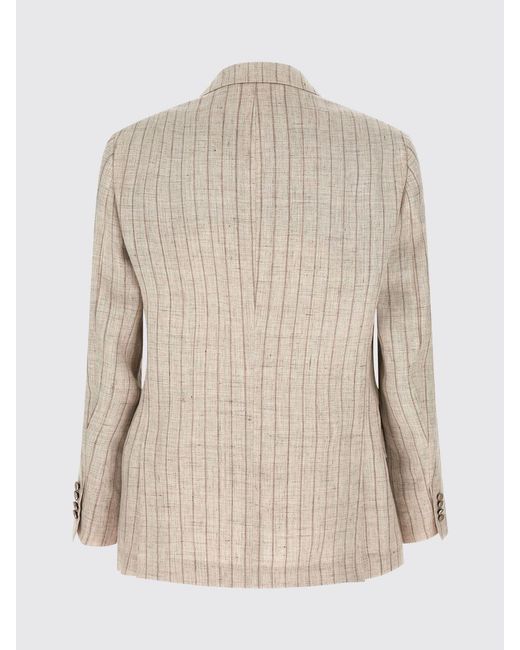 Brunello Cucinelli Natural Striped Double-Breasted Linen Blazer With Peak Lapels for men