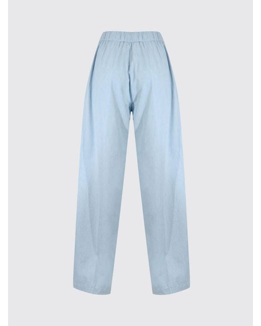 Semicouture Blue Jhonny Embroidered Cotton Palazzo Trousers