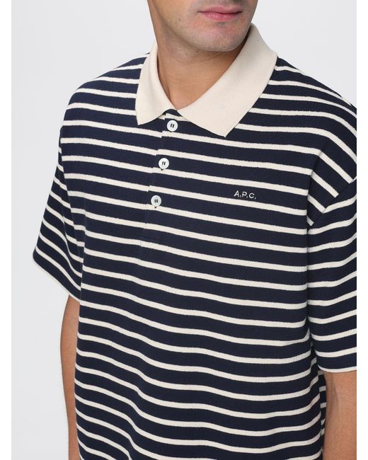 A.P.C. Blue Striped Organic Cotton Polo Shirt for men