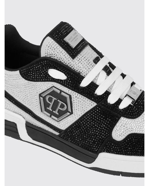 Philipp Plein White P-Force Leather Sneakers With Monogram And Crystals for men