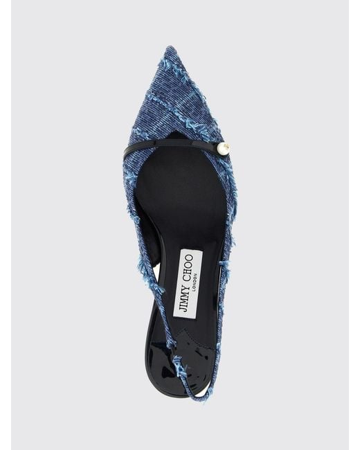 Jimmy Choo Blue Amita Tartan Fabric Slingback Pumps With Low Heel And Almond Toe