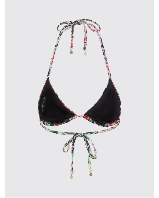 Philipp Plein Black Floral Lycra Bikini Top Swimsuit