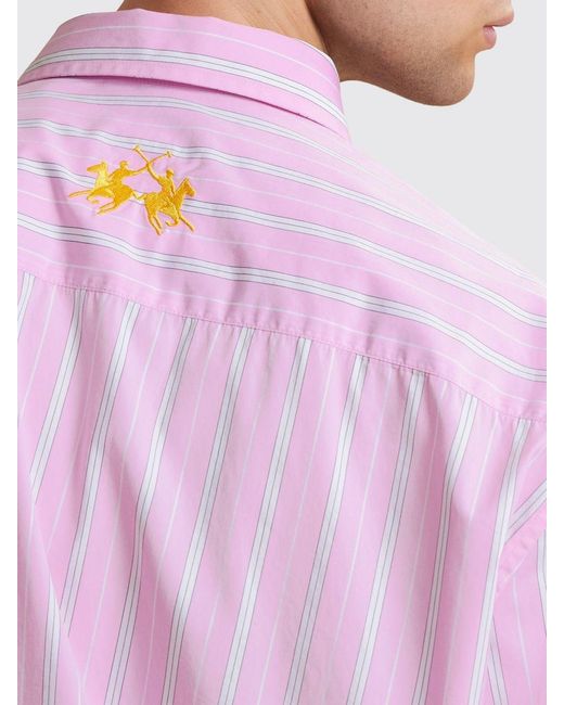 La Martina Pink Striped Long-Sleeved Cotton Shirt for men