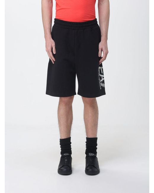 EA7 Black Cotton Jogging Shorts for men
