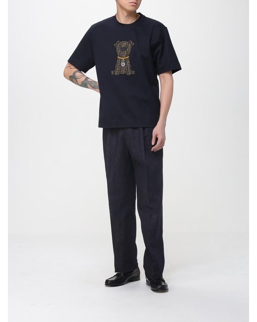 Fendi Blue Cotton T-Shirt With Ff Puppy for men