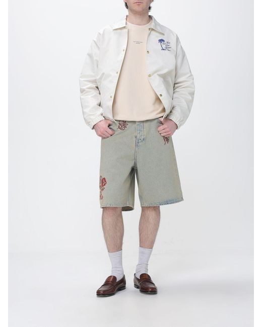 Drole de Monsieur Gray Cotton Denim Bermuda Shorts With Floral Embroidery for men
