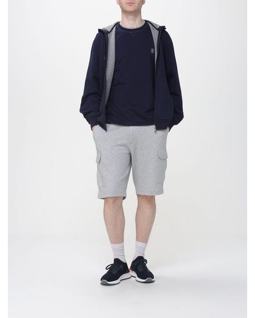 Brunello Cucinelli Blue Cashmere And Silk Zip Sweatshirt for men