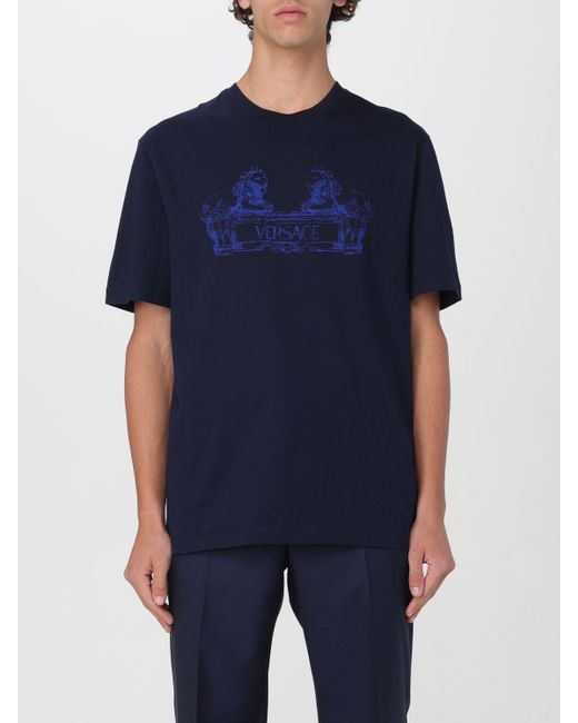 T-shirt in cotone con logo a contrasto di Versace in Blue da Uomo