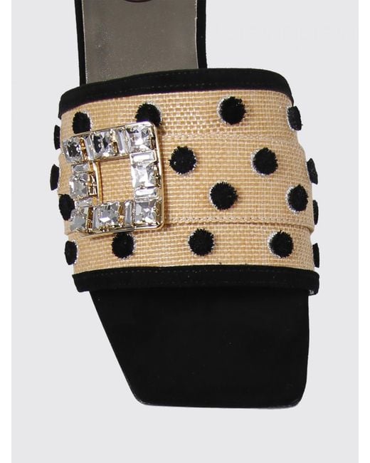 Roger Vivier White Raffia And Suede Mules With Polka Dots And Jewel Buckle