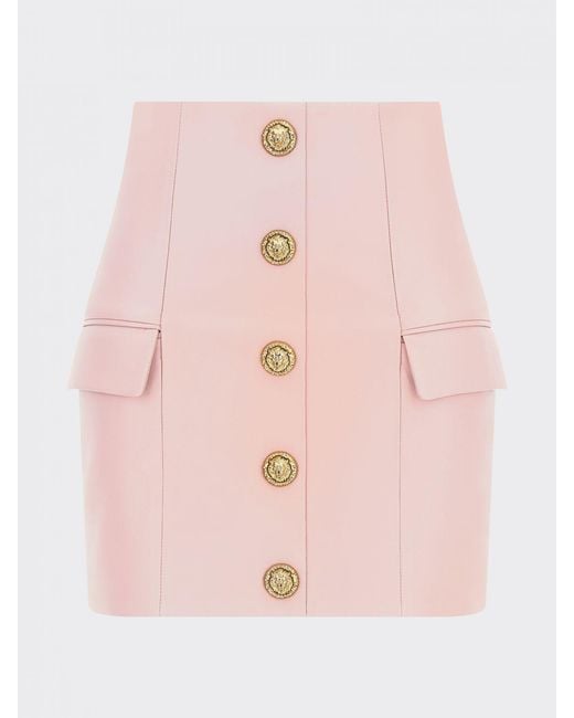 Balmain Pink Leather Mini Skirt