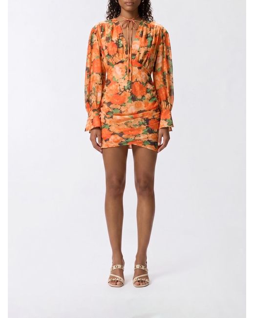 Pinko Orange Floral Print Voile Mini Dress