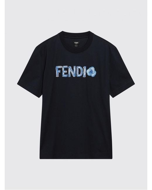 Fendi Black Cotton T-Shirt With Logo for men