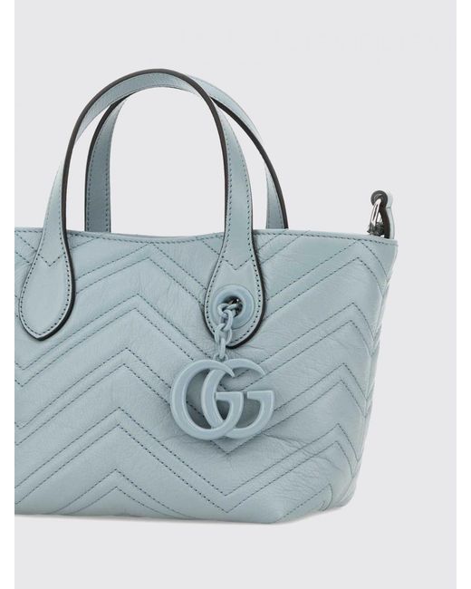 Gucci Blue Gg Marmont Mini Chevron Quilted Bag