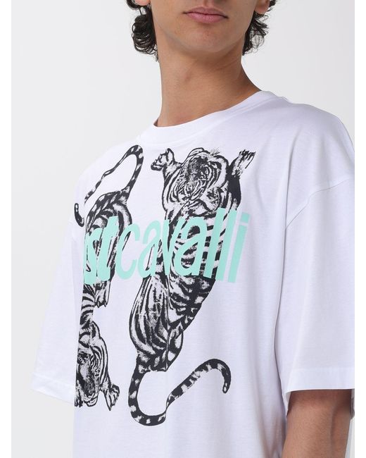 Just Cavalli White Cotton T-Shirt With Logo for men