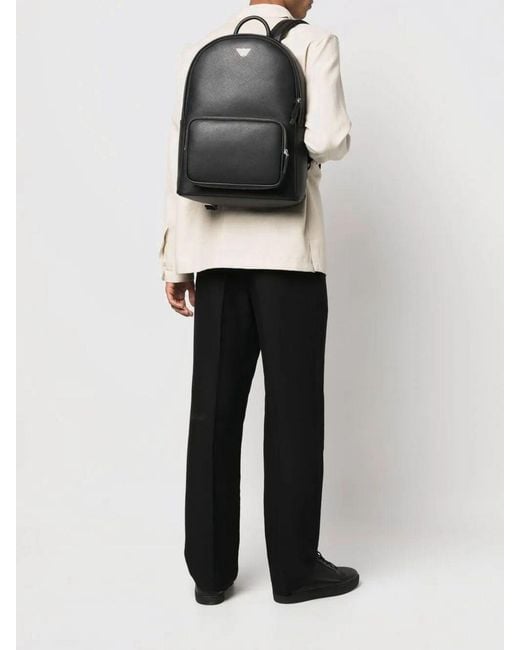 Emporio Armani Black Regenerated Leather Backpack for men