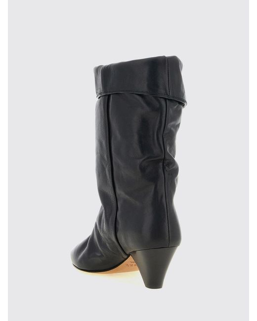 Isabel Marant Black Dalby Crinkled-Effect Leather Knee-High Boots With Cone Heel