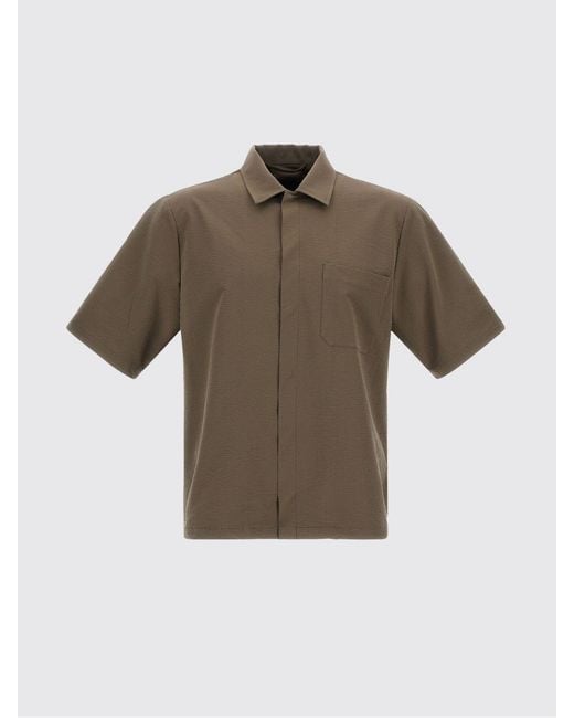 Herno Brown Casual Short-Sleeved Shirt With French Collar And Patch Pockets for men