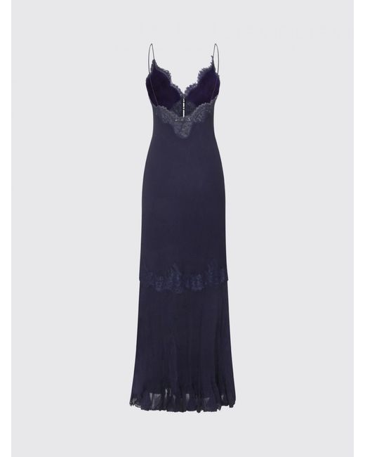Self-Portrait Blue Long Georgette And Lace Slip Dress