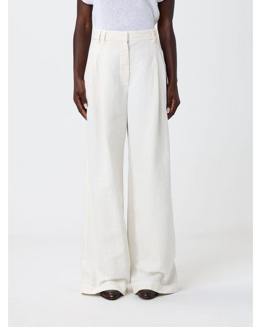 Pantalones De Pernera Ancha De Mezcla De Algodón Brunello Cucinelli de color White