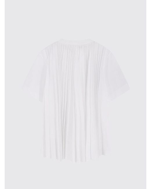 Sacai White Cotton T-Shirt With Pleated Panel