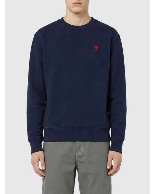AMI Blue Crew-Neck Sweatshirt With Mini Logo for men