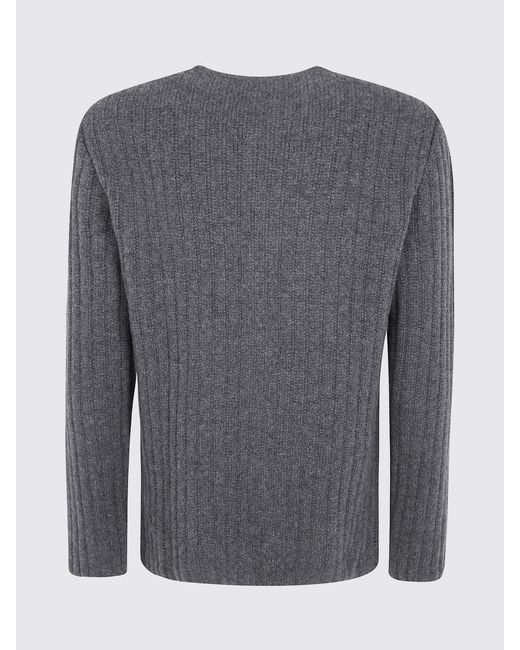 Lardini Gray Ribbed Virgin Wool And Cashmere V-Neck Cardigan for men