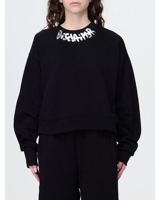 DISCLAIMER Blue Cropped Cotton Jumper With Printed Logo And Crew Neck