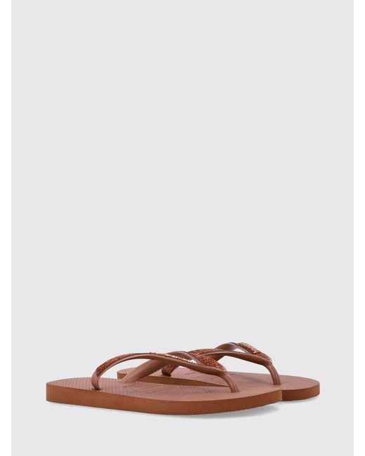 Havaianas Brown Top Glow Rhinestone Low-Heeled Pvc Flip-Flops