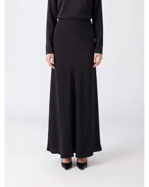 Fabiana Filippi Black High-Waisted Satin Midi Pencil Skirt