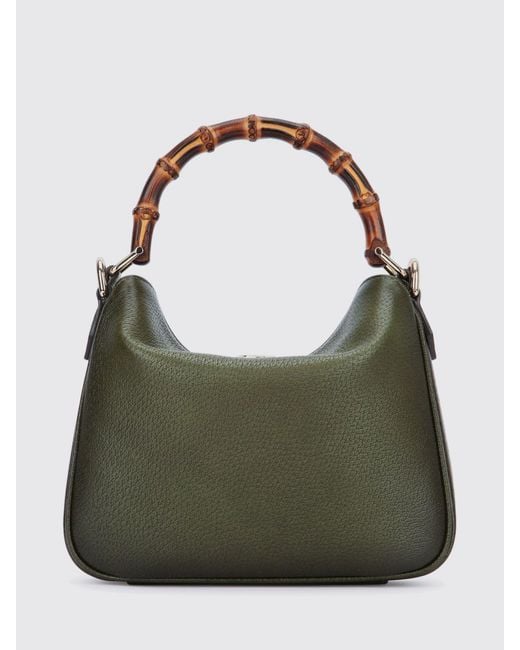 Gucci Green Diana Mini Grained Leather Bag With Bamboo Handle And Gg Logo