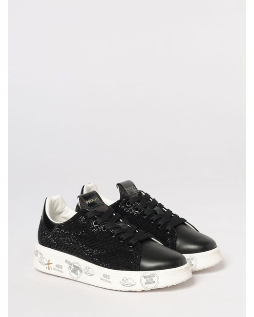 Premiata Black Belle Leather Sneakers With Rhinestones