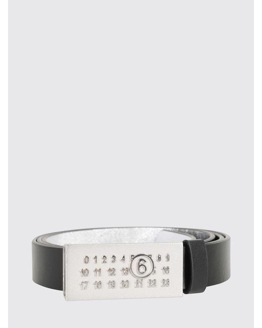 MM6 by Maison Margiela White Smooth Calfskin Leather Belt With Numeric Monogram Buckle