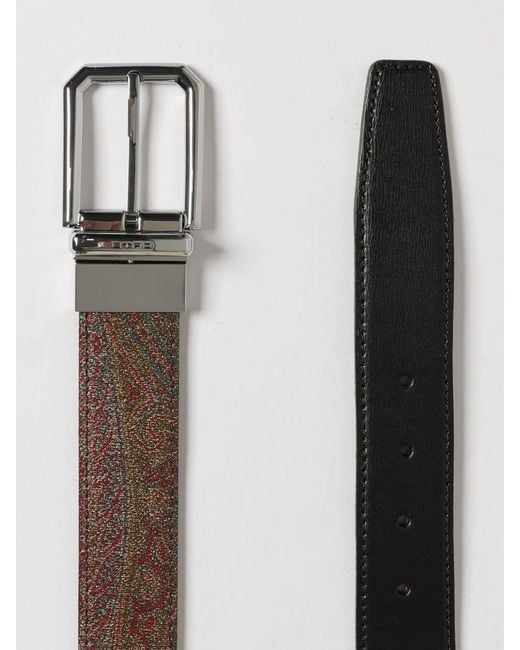 Etro Brown Reversible Paisley Coated Cotton And Leather Belt for men