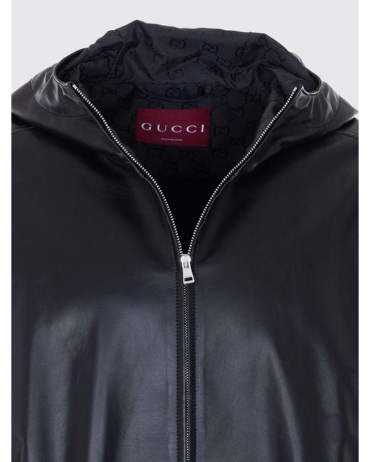 Gucci Black Leather Hooded Jacket for men