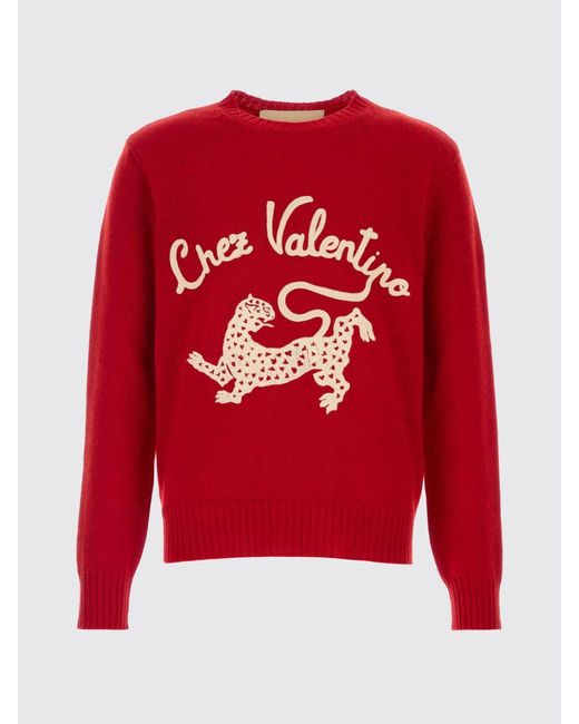 Valentino Red Chez Crew Neck Virgin Wool Pullover for men