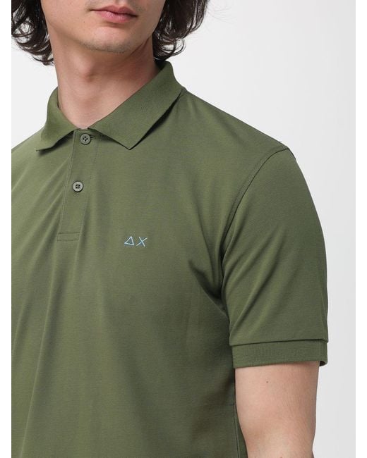 Sun 68 Green Cotton Logo Polo Shirt for men