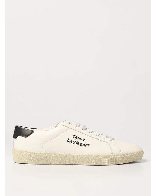 Saint Laurent Natural Sneakers In Smooth Leather With Embroidered Logo for men