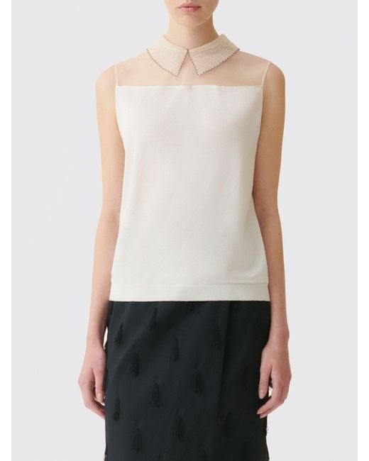 Fabiana Filippi White Sleeveless Cashmere And Silk Evening Top With Classic Collar