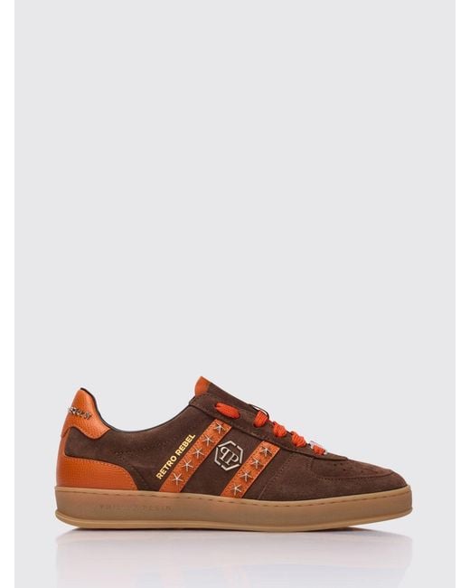Philipp Plein Brown Retro Rebel Suede Sneakers With Applied Stars for men