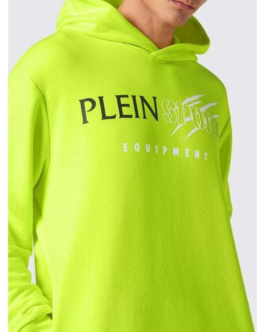 Philipp Plein Green Printed Logo Cotton Hoodie With Dropped Shoulders for men