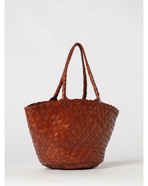 Dragon Diffusion Brown Egola Woven Leather Shoulder Bag With Double Handles