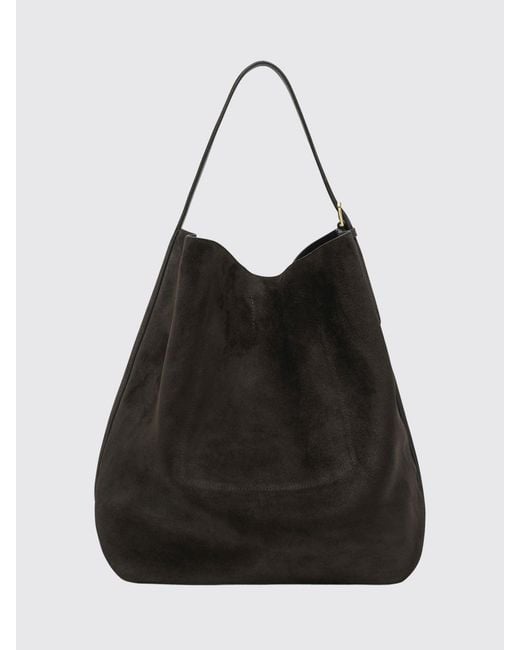 Totême  Black Medium Suede Tote Bag With Adjustable Handle And Hook Closure
