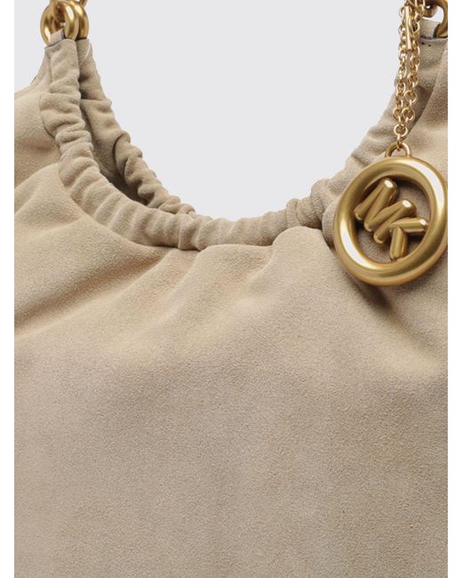 Michael Kors Natural Indie Leather Shoulder Bag With Chain Handle And Logo Charm