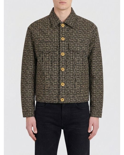 Balmain Gray Cotton Blend Shirt Jacket With Monogram for men