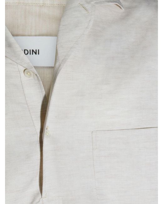 Lardini Gray Long-Sleeved Linen And Cashmere Polo Shirt With Cuban Collar for men
