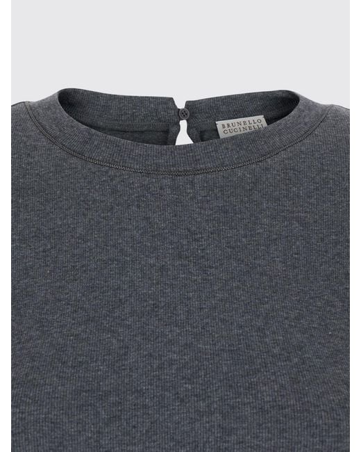 Brunello Cucinelli Gray Cotton T-Shirt With Nickel-Free Monile